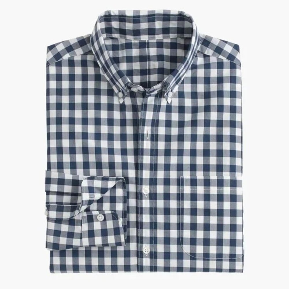 J.Crew Secret Wash Vintage Navy Button-Up Shirt In Faded Gingham NWT size: XS